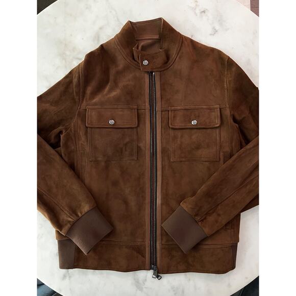 $3660 Moncler Courry Suede 2-Pocket Biker Jacket Brown Men Size 2 - NEW - Picture 2 of 16